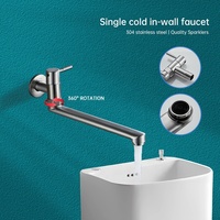 Robinet de cuisine mural pivotant moderne à poignée unique pour eau froide, avec douchette latérale, en acier inoxydable 304 et valve en céramique, idéal pour l'hôtellerie