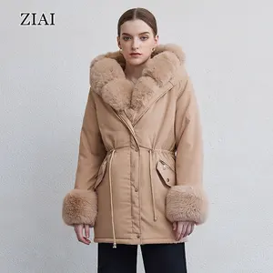 Frauen verdicken warmen Wintermantel Kapuze Daunen Parka Kunst pelz Outdoor-Mantel lange Jacke Outwear