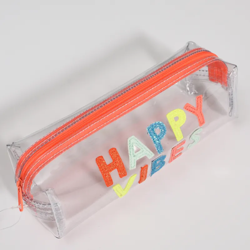 Hot Sale Transparent Students Pencil case with Customizedl Contract Color Logo Pencil Bag Pen Pouch