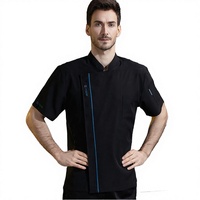 Uniforme de chef unisexe d'été en sergé extensible polyester/coton, imprimé sérigraphié, manches courtes, respirant, pour cuisine et restaurant