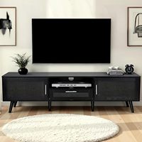 Meuble TV Wenfeng 59 pouces OEM/ODM, console TV 70 pouces faite à la main, portes décorées en rotin, centre de divertissement naturel pour salon