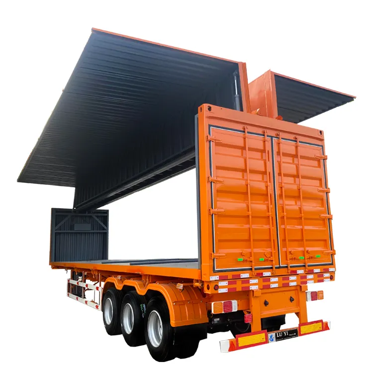Aile de transport de marchandises fermée à 3 essieux ouverte 53 pieds Dry Van Box Container Semi-remorque à plat