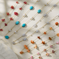 Ensemble collier et bracelet en pierres naturelles colorées unisexe, en acier inoxydable plaqué or 18 carats, bijoux de mode de niche pour superposition, vente en gros