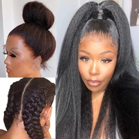 Perruque Lace Frontale 360 en Cheveux Indiens Bruts Kinky Straight Pas Chère pour Femmes Noires, Perruque Complète en Cheveux Humains Yaki HD Lace Frontal, Fournisseur