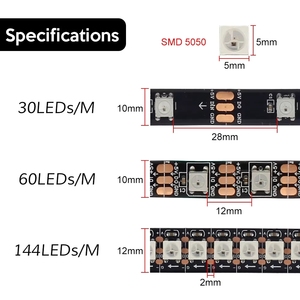 Tira de LED <span class=keywords><strong>Ws2812b</strong></span>, Efecto de Carrera de Caballos, Flujo de Agua, 5050 RGB, <span class=keywords><strong>5V</strong></span>, 30/60/144 Píxeles, Tira de Luz LED de Color direccionable <span class=keywords><strong>Ws2812b</strong></span> - Product Image 3