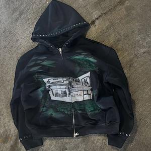 เสื้อมีฮู้ดแบบซิปติดพลอยเทียมมีฮู้ดฟอกสีกันแดดสำหรับสวมใส่แนวสตรีทในฤดูใบไม้ร่วงคุณภาพสูง - Product Image 3