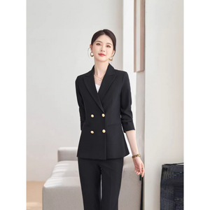 Women's Double Breasted Suit Set Full Sleeve Worsted Anti Wrinkle Office Lady Commute Style - Product Image 3