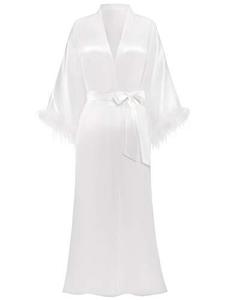 Vestaglia da Sposa di Alta Qualità con Piume Bianche, Abito Lungo in Raso con Piume per Compleanno e Feste - Product Image 5