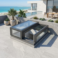 Puits de lumière moderne en aluminium en forme de L avec toit coulissant en verre pour escalier, entrée, terrasse sur le toit, étanche, conception de projet sur mesure