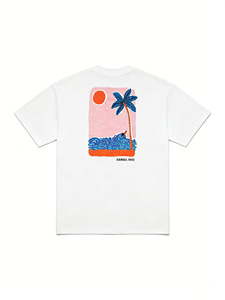 T-shirt Oversize Beige in Cotone - Stampa Grafica Hawaii Surfing Vibes Stile Casual Costiero - Product Image 2