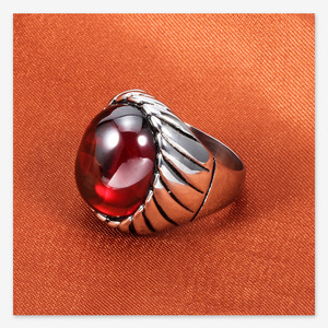 Men's Dark Red Agate Gemstone Vintage <strong>Silver</strong> <strong>Big</strong> Stone <strong>Ring</strong> Titanium Stainless Steel Engagement Wedding Couple <strong>Rings</strong> - Product Image 5