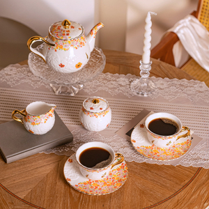 Ceramic Tea <b>Set</b> - Floral Embossed <b>Teapot</b> with Sugar Bowl Creamer <b>and</b> <b>2</b> <b>Cups</b> - Product Image 6