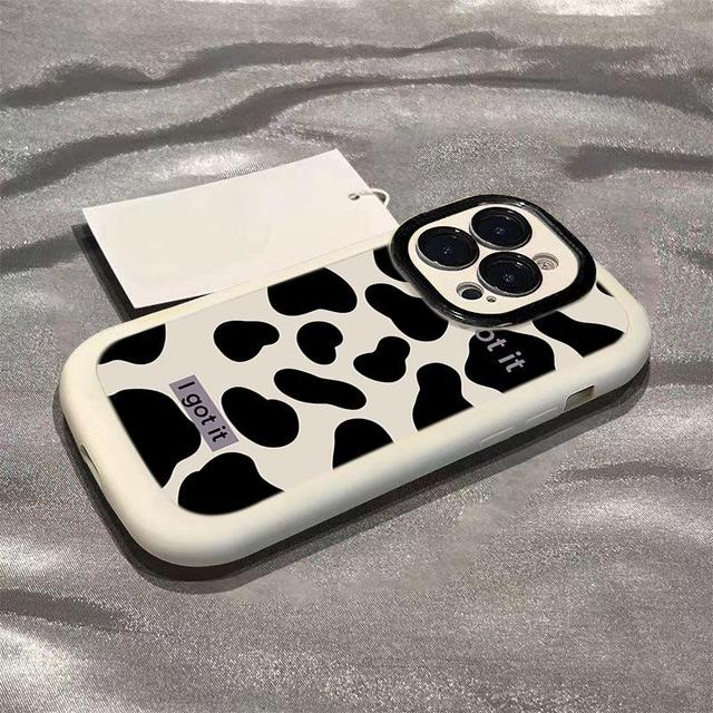 Black and White Cow Printing Puff Style Silicone Mobile Phone Cover Case for Iphone X Xr Xs 11 12 13 14 15 16 17 18 Pro Max