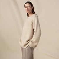 Pull en tricot pour femme en soie de mûrier non teinte et cachemire brossé, col rond, manches longues