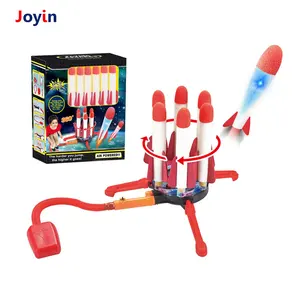 Jouet de jeu de lance-roquettes pour joueur de jardin avec lumière flash Tir 6 fusées Stomp à la fois Fusées pneumatiques réglables