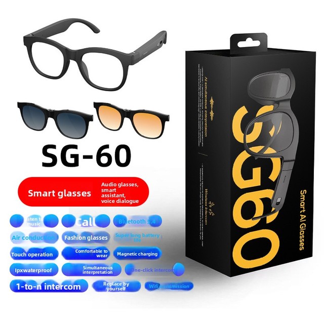 SG60 New AI Smart Glasses with Music Calls Air Conduction Touch Operation Translation Magnetic Charging