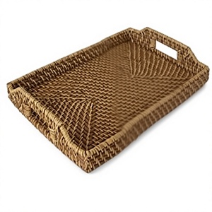 Custom Design Rattan Storage <b>Tray</b> for Home Desk Organized Food Storage <b>Basket</b> Hand-woven Rattan <b>Tray</b> - Product Image 1