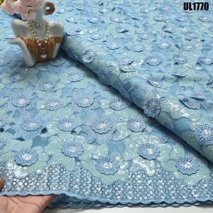 Tessuto in Pizzo Africano <span class=keywords><strong>Arancione</strong></span> Bruciato all'Ingrosso, Pizzo in Tulle con Fiori 3D e Paillettes Multicolore per Abiti da Sposa Nigeriani Aso Ebi - Product Image 5