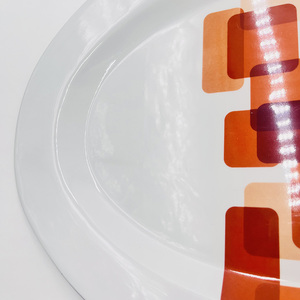 <span class=keywords><strong>Plateau</strong></span> <span class=keywords><strong>de</strong></span> service ovale en mélamine surdimensionné <span class=keywords><strong>de</strong></span> 19 x 14 pouces avec un design carré abstrait pour les restaurants et la restauration - Product Image 4
