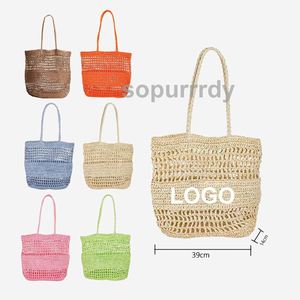 Custom Logo Embroidered <b>Handbag</b> Handwoven <b>Straw</b> Shoulder Tote Bag Summer Casual Holiday Basket Mesh Beach Bag Shoulder Bags - Product Image 2