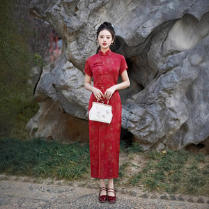 Vestido Cheongsam de Seda Estilo Nacional, Nuevo para Primavera y Verano, Delgado, Elegante, Retro, Económico, para Madres, Venta al por Mayor, Largo - Product Image 2