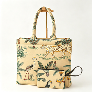 Bolsa de Mano de Lona con Estampado de Animales de la Selva, Bolso de Hombro de Gran Capacidad con Bolsa Pequeña, Bolsa de Compras Reutilizable - Product Image 3