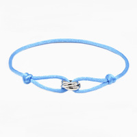Nouvelle corde tissée à la main couple en acier inoxydable métal trois anneaux pendentif sangle de transport bracelet réglable pour cadeau de couple