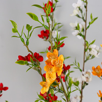 Branche de fleur de pêcher artificielle faite à la main, fleur en soie à longue tige, feuilles vertes en tissu pour la décoration florale de la maison, du vase ou de mariage