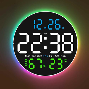 <b>LED</b> Wall Alarm <b>Clock</b> Display Temperature Humidity Week Calendar Reloj De Pared Round Large Screen Wall <b>Clock</b> with Night Light - Product Image 1
