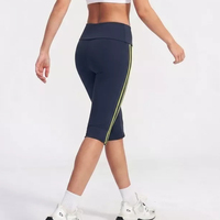 Pantalon Capri Femme Personnalisé en Coton Uni avec Bande Élastique Blanche et Rayures Contrastantes, Taille Pliée, Vente en Gros