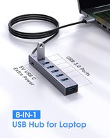 FORIDA HYD-9113H Hub USB de 7 Puertos de Aleación de Aluminio con Cable Largo y Divisor USB, 7 Puertos USB 3.0, Puerto de Alimentación Tipo-C 5V/3A
