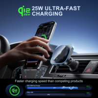 Chargeur de voiture sans fil magnétique à charge rapide 25W Qi2.2 QC3.0/PD avec fonction de refroidissement par ventilateur, support de montage sur grille d'aération pour téléphone, OTP, PC+ABS