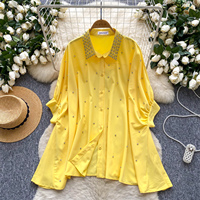 Chemise décontractée ample à col et manches chauve-souris ornée de strass pour femme – Collection été