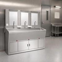 Évier chirurgical robuste en SUS304 à 3 stations avec robinet à capteur automatique pour bloc opératoire hospitalier
