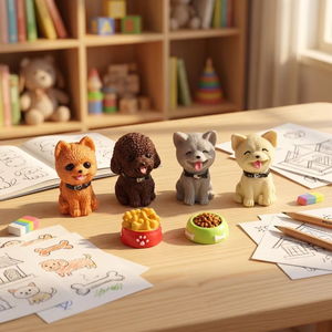 Figuras de resina en miniatura de fábrica de arte 3D: Cuencos de comida para perros, figuras de cachorros de poodle, figuras de plastilina y slime, rellenos para cajas sorpresa, llaveros de anime y juguetes. - Product Image 3