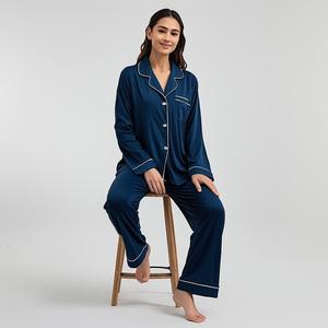 Conjunto de Pijamas de Lujo para Mujer, de Alta Calidad, Tejido a Cuadros, con Bordado a Máquina, de 2 Piezas, Manga Larga, Transpirable, para Verano, Otoño y Primavera - Product Image 2