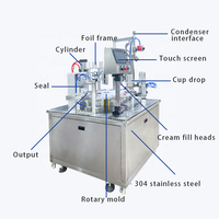 Machine de remplissage et de scellage rotative automatique pneumatique pour crème glacée, gelée, yaourt, boissons, 1 tasse, haute efficacité