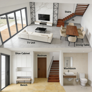 Conception d'architecture résidentielle africaine vernaculaire à deux étages pour maison moderne avec plan de l'étage à 4 chambres et garage décoré - Product Image 2