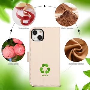 Custom Duurzame Eco Vriendelijke Apple Skin Lederen Portemonnee Veganistische Telefoon Case Biologisch Afbreekbaar Voor Iphone 15 Voor Samsung S24 Ultra