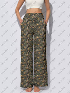 Celana Legging Wanita Pinggang Tinggi Model Lebar, Celana Palazzo Kasual Elastis Lembut untuk Streetwear Kustom, Celana Wanita yang Dapat Disesuaikan - Product Image 4