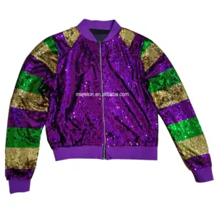 2023 New Orleans Zipper Stripe Women's Coats Long Sleeve Mardi Gras Apparel Sequin Jacket Holiday's Nola Style Clothing