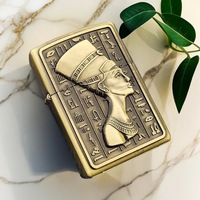 Nouveau Briquet à Essence Créatif et Original en Alliage de Zinc, Coupe-Vent, avec Roue d'Allumage en Relief Motif Pharaon, pour Cigares et Cigarettes