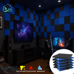 Paneles de espuma acústica de PU | Azulejos de pared insonorizados azul-negro para sala de juegos, cine en casa, cine y sala de medios - Product Image 1