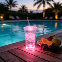 Gobelet lumineux LED 16oz à double paroi en plastique, avec couvercle et paille, réutilisable, à LED RGB clignotantes, pour fêtes, avec logo personnalisé pour bars et restaurants