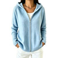 Nouvelle Collection Automne/Hiver 2026 – Cardigan en Maille Décontracté à Capuche Zippé Couleur Unie pour Femme, 100% Polyester