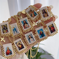 Collier pendentif combiné en tissu fait main avec portrait, plaqué cuivre or 18 carats et zircon, style rétro luxe léger, vente en gros