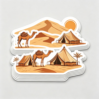 Autocollants de voyage dans le désert Haoxuan, en vinyle PVC blanc, motifs dunes, chameaux, tentes, soleil, itinéraire, graphiques rétro, finition mate, imperméables et résistants aux intempéries