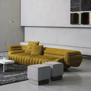 Ensemble de canapés italiens modernes de luxe en cuir véritable en forme de banane avec tissu modulaire et canapé-lit pour meubles de salon et de chambre à coucher