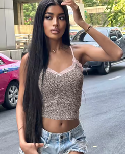 Summer Fashion Women Y2K Outfits Festival Party 2025 <strong>Leopard</strong> <strong>Print</strong> Slips Bows Patchwork Lace Sexy Slim Crop <strong>Camis</strong> <strong>Top</strong> - Product Image 2
