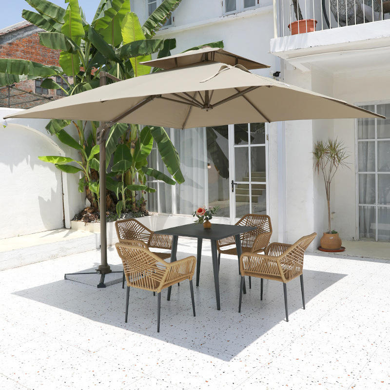 2.5m square umbrella+4 chairs+80*80cm all aluminum square table